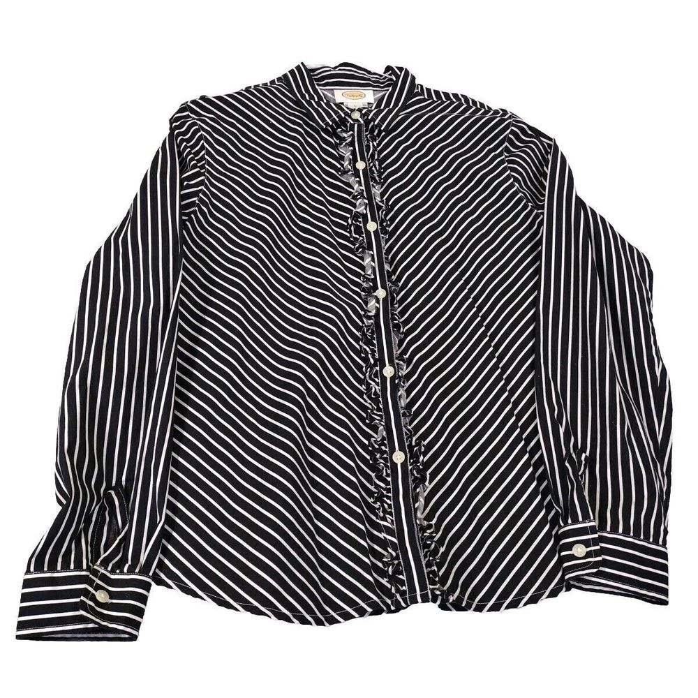 Striped Formal Shirt Collared Blouse Women's Black White 100% Cotton Size L - Picture 4 of 10